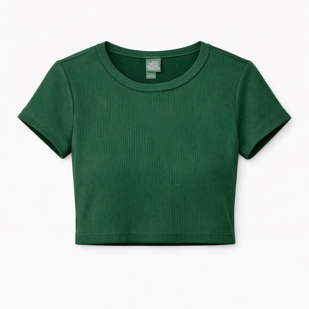 wild fable Dark Green Ribbed Crop Tee - Short Sleeve